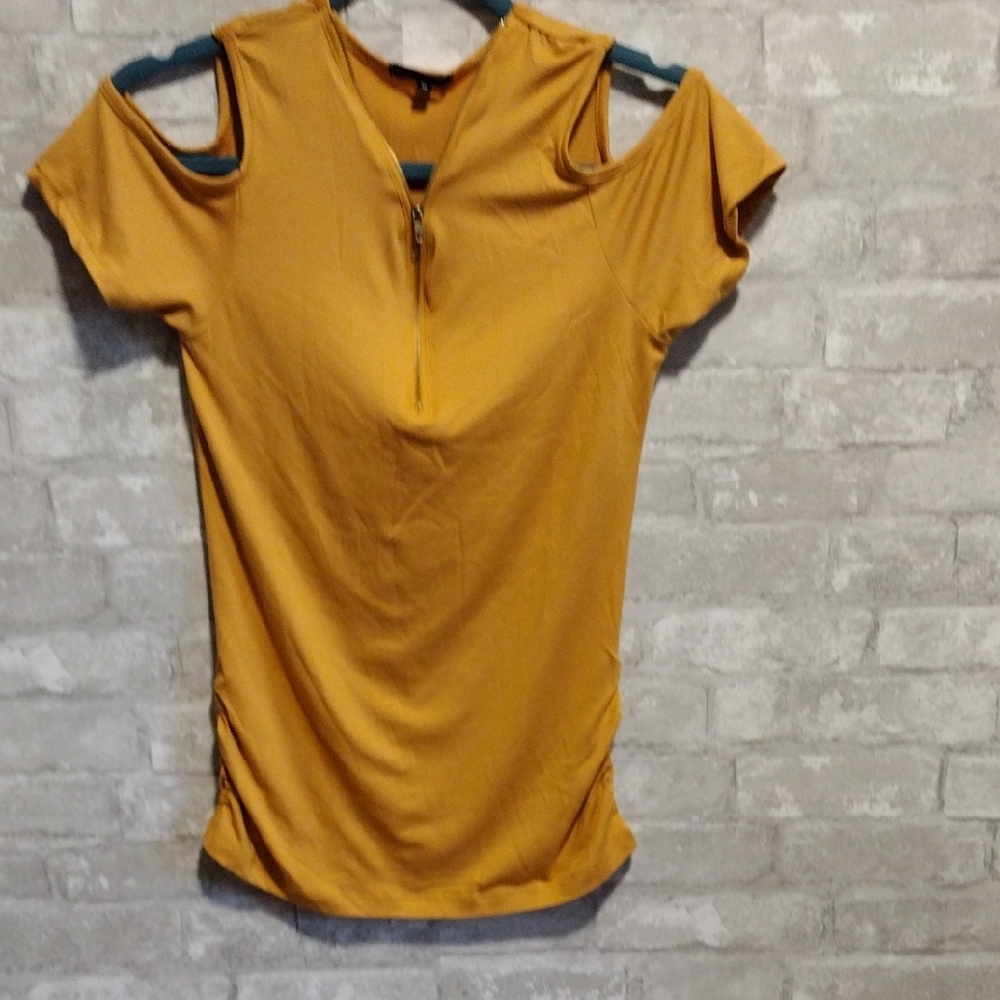 Women's Mustard Cold Shoulder Top